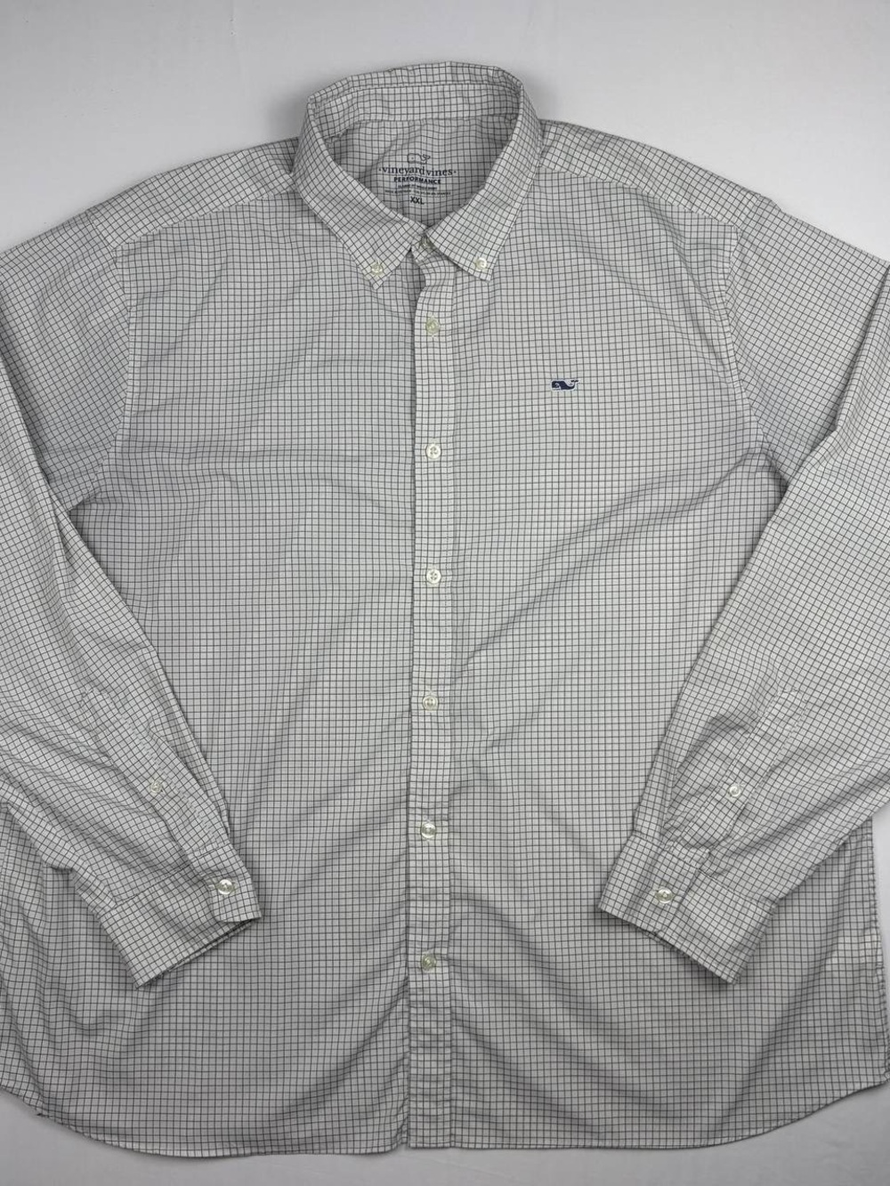 Vineyard Vines White Button-Down Shirt with light gray Check